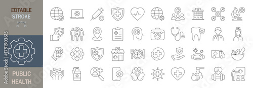 Public health icon set. Editable line icons. Vector illustration.