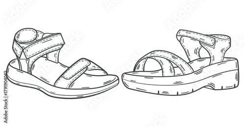 Comfortable Sandal Line Art Illustration