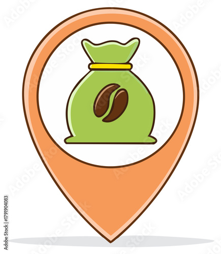 Coffee Bean Sack in Location Pin Vector Graphic Marking Coffee Shop Locations