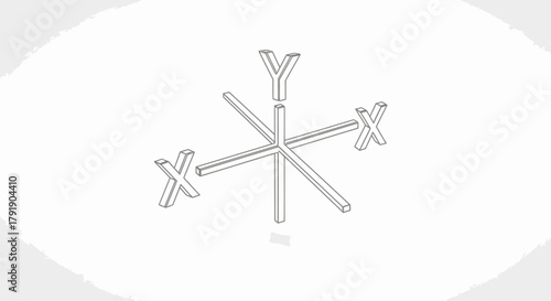 Intersecting Floating Axis Icon Showing Geometric Depth and Balance