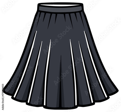 Elegant women's fashion black pleated skirt classic clothing item vector graphic design