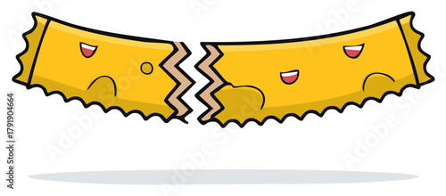 Happy and sad cartoon yellow rectangle broken in half showing contrasting emotions and feelings
