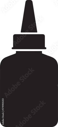 Black glue bottle vector icon with a pointed nozzle for crafting and office supplies illustration