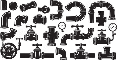 Industrial plumbing pipe fittings valves and gauges collection