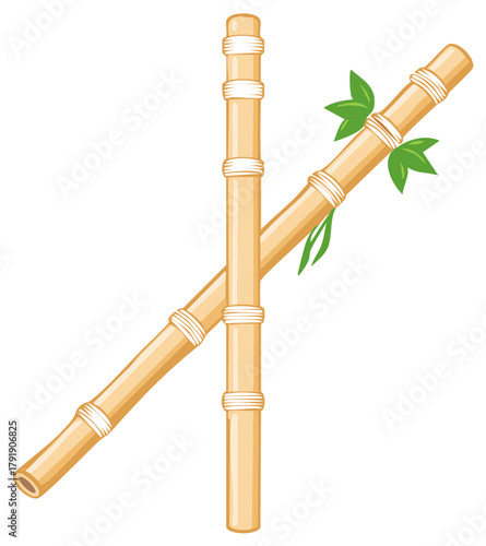 Two stylized bamboo stalks with green leaves, natural plant illustration