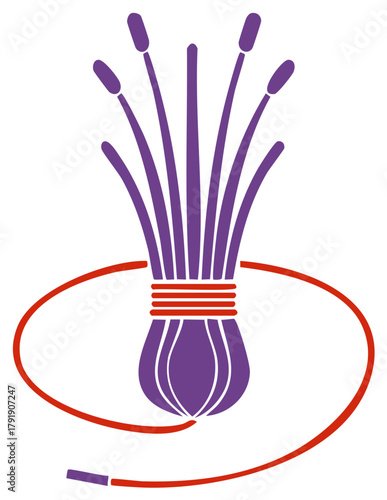 Traditional Purple Amulet Illustration with Red Cord Around the Middle and Tassels