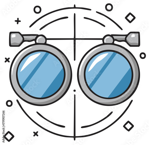 Minimalist opera glasses vector illustration with abstract shapes symbolizing vision and discovery