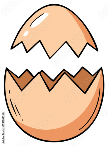 Cartoon Cracked Eggshell Illustration with Simple Outlines and Coloring