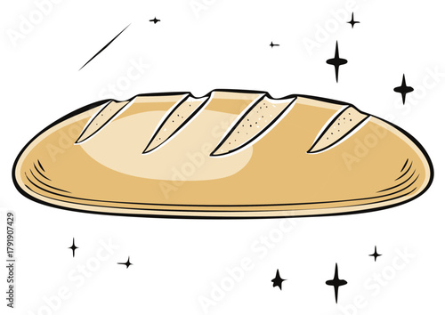 Loaf of Bread with Stars Vector Illustration Fresh Baked Rustic Food Cuisine Grocery Bakery Products Dough Pastries