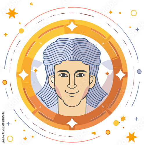 Stylized Portrait of an Androgynous Figure with Star Embellishments