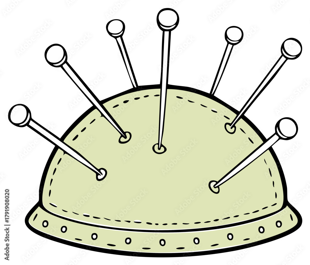 Obraz premium Pincushion with Pins Illustration: Sewing, Crafts, Needlework Equipment for Fashion and Textiles