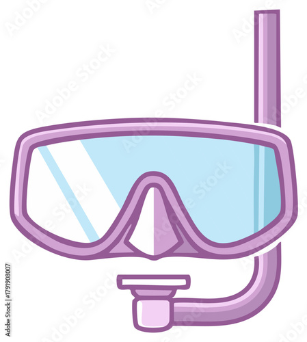 Lilac snorkel diving goggles mask illustration for underwater activities during summer vacation