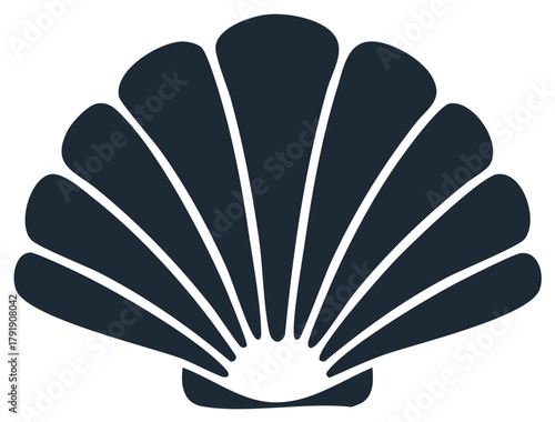 Stylized Seashell Illustration Featuring a Distinctive Fan Shape with a Navy Blue Color
