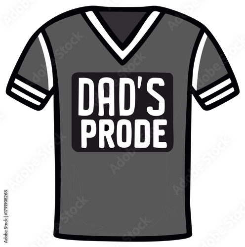 Cartoon grey t-shirt with 'DAD'S PRODE' text, father's appreciation gift illustration