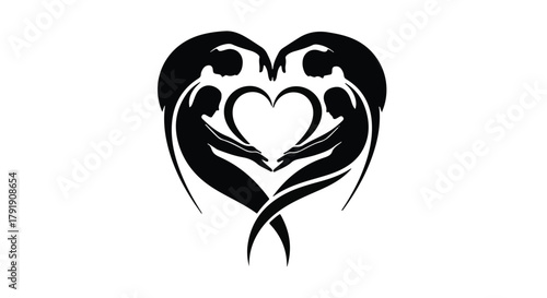 Two stylized figures forming a heart shape with their bodies, symbolizing love and connection.