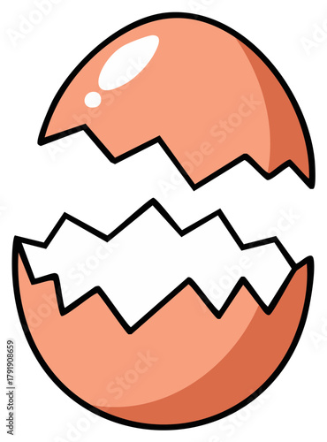 Simple cartoon illustration of a cracked empty eggshell perfect for design elements or Easter concepts