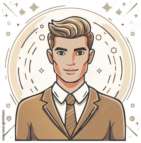 Handsome Man in Suit Cartoon Character Style  Business Professional
