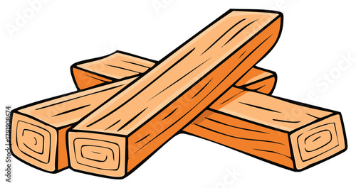 A stylized cartoon illustration of stacked wooden planks or lumber beams with visible wood grain