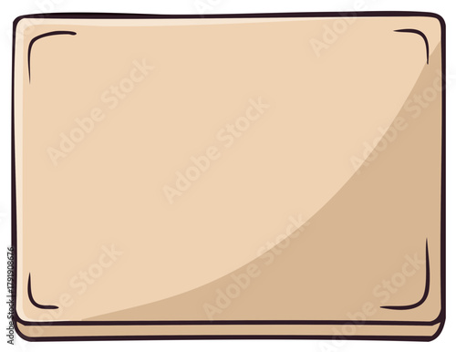 Cartoon-style sign or banner with blank beige space and dark borders, isolated, vector illustration