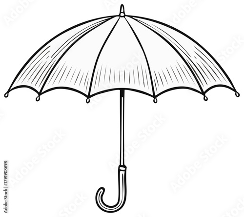 Classic open umbrella line art illustration for weather and rain protection