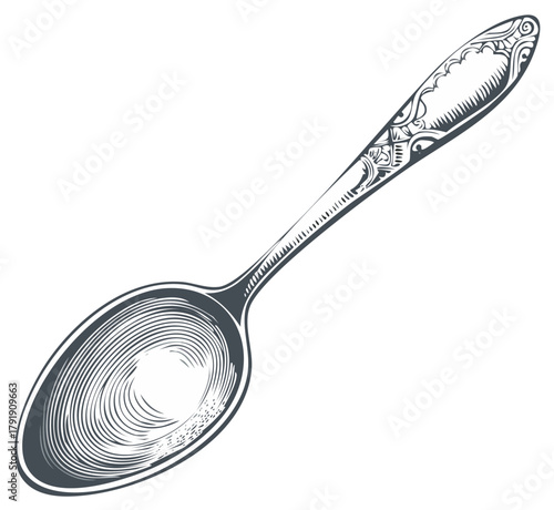 Ornate vintage spoon engraving illustration classic kitchen cutlery utensil design