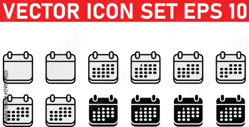 Calendar icon set. Vector graphic illustration. Suitable for website design, logo, app, template, and ui.month, calendar, date, website, buttons, signs, 