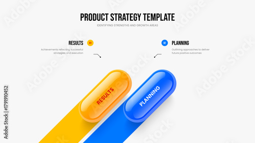 Advertising Growth Presentation Template Vector Illustration. Project Performance 2 Option Infographic Frame Layout. Creative Introduction Two Element Diagram Slideshow Design.