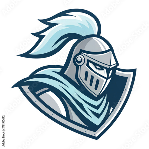 Spectral Knight Spirit Esport Mascot Logo Vector – Ghostly Armored Warrior Emblem with Solid Grey and Pale Blue Flat Design, Sharp Outline, Modern Gaming Badge

