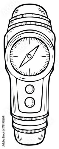Detailed illustration of a navigational compass with a needle and directional markings