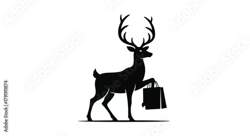 Elegant deer with antlers carrying a shopping bag, symbolizing sophisticated retail and nature.