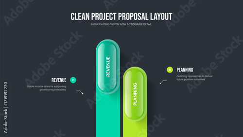 Visual Overview Presentation Design Vector Illustration. Company Report 2 Step Diagram Frame Template. Digital Visualization Two Option Infographic Slideshow Layout.