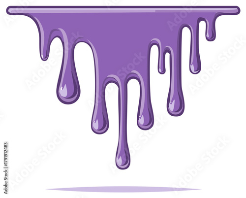 Purple liquid dripping, melting, and flowing down in stylized illustration