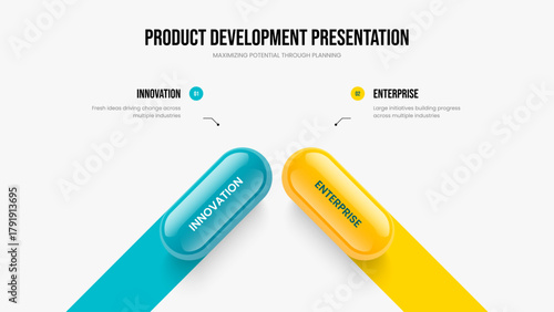 Digital Performance Two Step Infographic Frame Layout. Business Development 2 Element Diagram Slideshow Design. Project Strategy Slide Template Vector Illustration.