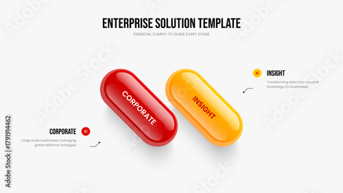 Professional Planning Two Step Diagram Slide Template. Market Insight Slideshow Layout Vector Illustration. Project Review 2 Option Infographic Presentation Design.