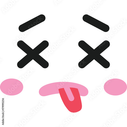 Cute Dazed Face Emoji With Pink Cheeks Tongue Sticking Out And X Eyes Transparent Background Simple Flat Illustration