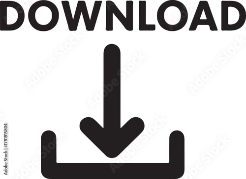 Download vector icon with a prominent downward arrow and 'DOWNLOAD' text for web content retrieval