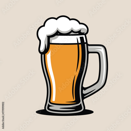 Illustration of a frothy beer mug with golden liquid and white foam