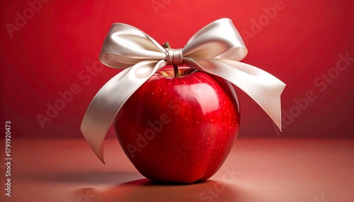 Red Apple Gift with Elegant White Ribbon