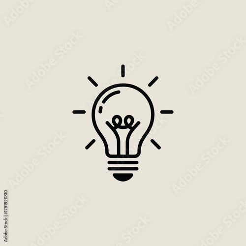 Simple outline of a glowing light bulb with radiating lines