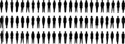Silhouette business people standing group corporate team vector illustration of professional men and women in formal office attire design