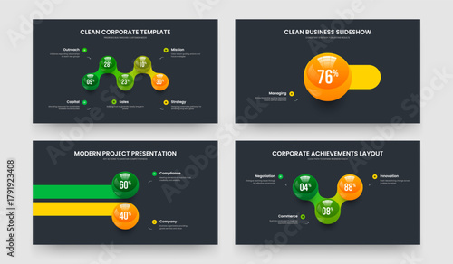 Educational Briefing Five One Two Three Option Chart Slide Layout Vector Illustration Set. Creative Solution 5 1 2 3 Element Graph Frame Template Bundle.