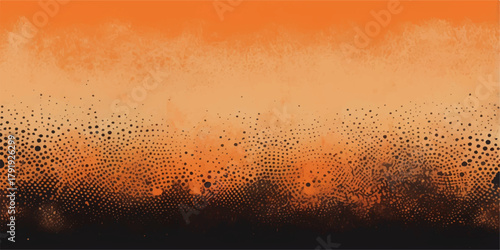 Grunge texture background with golden beer foam bubbles and orange sunset clouds