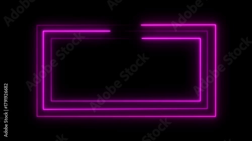 Colorful neon frame light line running loop square black overlay, Place it over your footage in add or screen mode or use as background.4k video