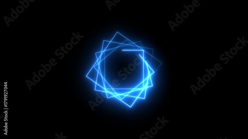 Colorful neon frame light line running loop square black overlay, Place it over your footage in add or screen mode or use as background.4k video
