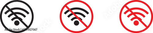 Wifi and wireless problem icon or no wifi icon set. wifi signal with a prohibition symbol. representing no internet connection. wireless problem icon or no wifi icon set