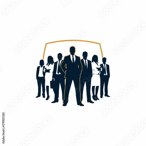 Confident business people group silhouette on white background.