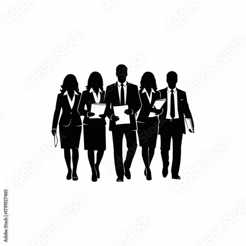 Professional Business Team Walking Together in Silhouette.