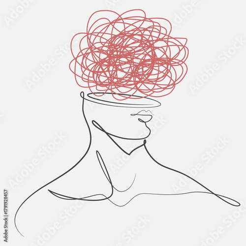 People with complicated minds one line drawing. Human Distracted mind single line illustration. Complicated minds with brain minimalist line art 