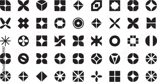 Slika na platnu Minimalist Cross and Square Geometric Symbols Set - Abstract Black Vector Icons