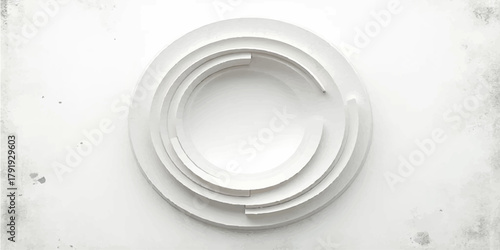 Empty clean white round porcelain dinner plate on a white wall in a restaurant